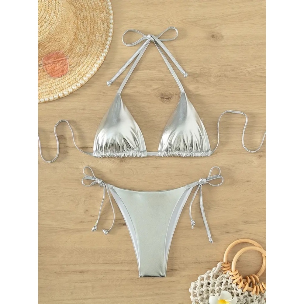 BNWT Isabelle LaRue Metallic Silver Bikini